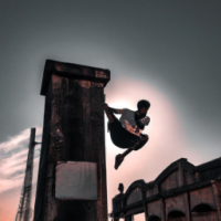 a man parkour within sunset vibe 1900's